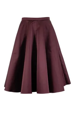 Burgundy structured flare midi skirt