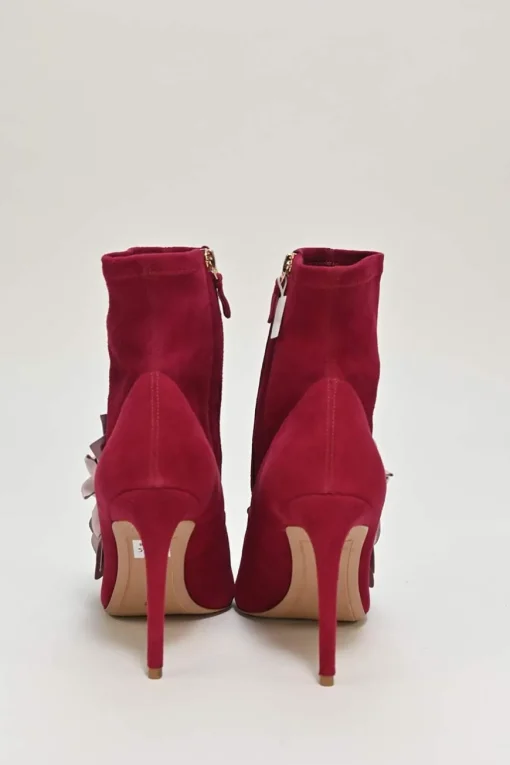 Burgundy suede and leather Lilico pointed-toe zip-up ankle boots with 3D floral vamp appliqué