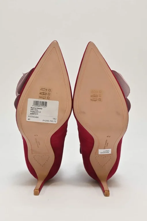 Burgundy suede and leather Lilico pointed-toe zip-up ankle boots with 3D floral vamp appliqué