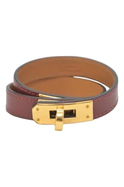 Burgundy Tadelakt Kelly Double Tour bracelet with gold-tone hardware