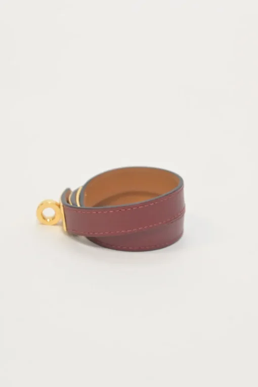 Burgundy Tadelakt Kelly Double Tour bracelet with gold-tone hardware