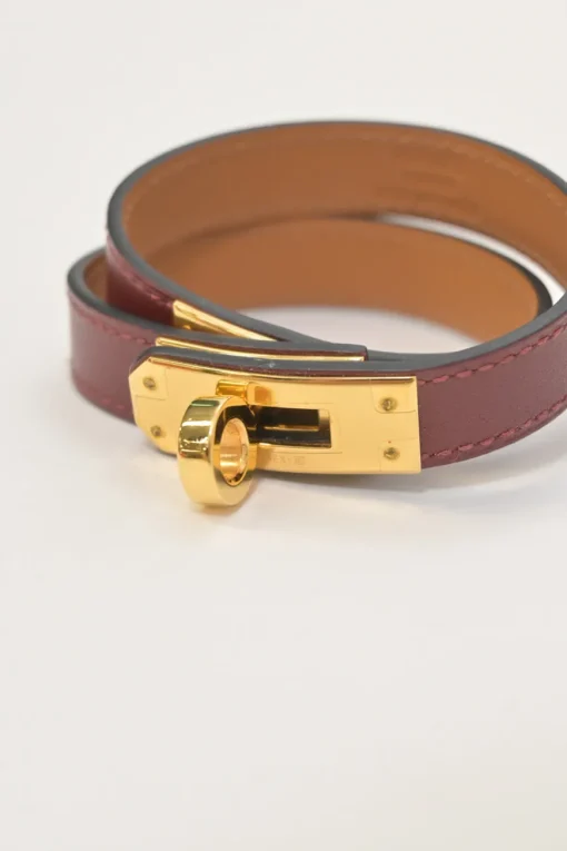 Burgundy Tadelakt Kelly Double Tour bracelet with gold-tone hardware
