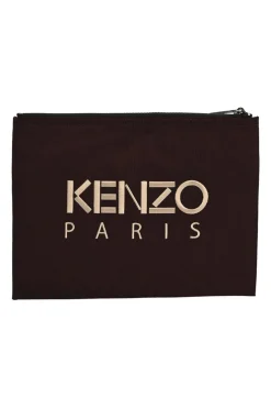 Burgundy tiger-embroidered canvas zip pouch