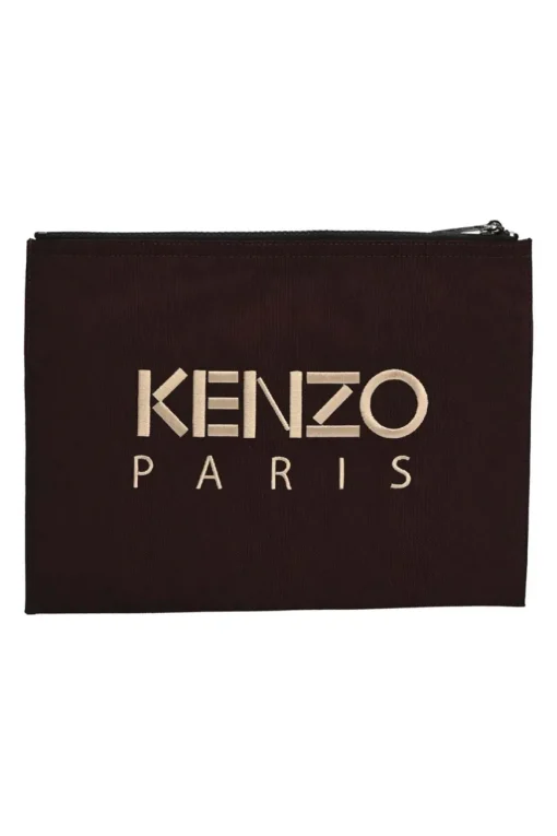 Burgundy tiger-embroidered canvas zip pouch