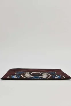 Burgundy tiger-embroidered canvas zip pouch