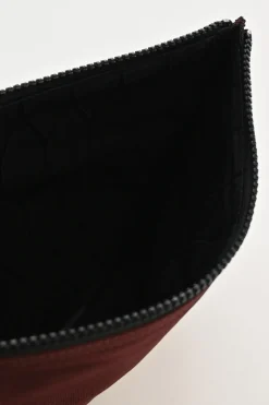 Burgundy tiger-embroidered canvas zip pouch