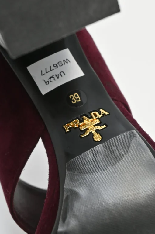 Burgundy velvet and leather block heel platform slingback sandals with criss-cross mignon straps