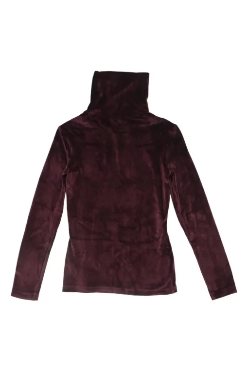 Burgundy velvet modal-blend turtleneck pullover long sleeve top