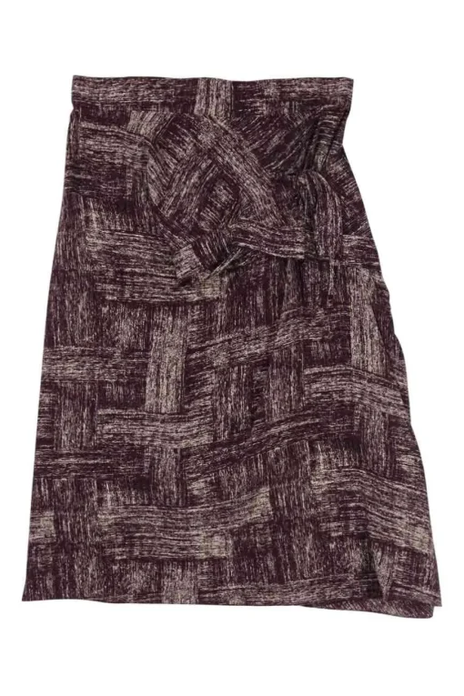 Burgundy viscose abstract check print pull-on high-rise A-line knee-length skirt
