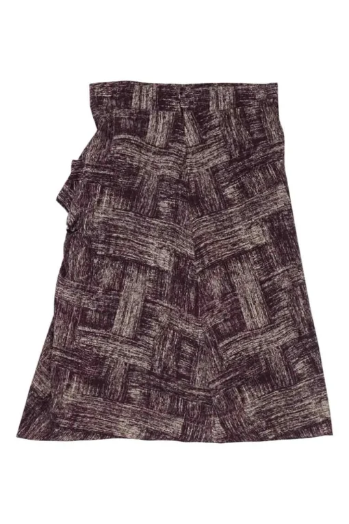 Burgundy viscose abstract check print pull-on high-rise A-line knee-length skirt