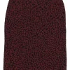 Burgundy viscose-blend abstract print pull-on gored mini skirt