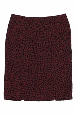 Burgundy viscose-blend abstract print pull-on gored mini skirt