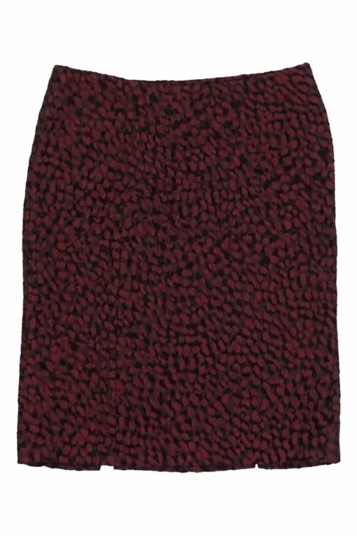 Burgundy viscose-blend abstract print pull-on gored mini skirt