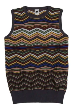 Burgundy wool-blend fully-fashioned warp knit patchwork chevron vest