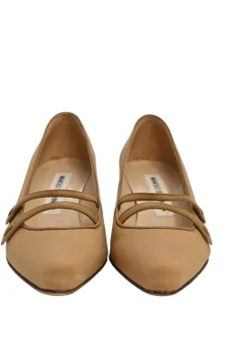 Camel almond-toe two-strap Mary Jane court pumps