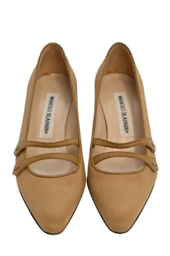 Camel almond-toe two-strap Mary Jane court pumps