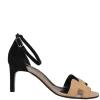 Camel and black glitter-bonded leather and suede almond-toe Premiere ankle strap sandals