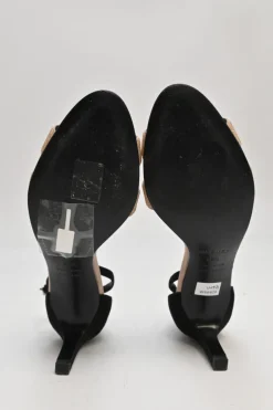 Camel and black glitter-bonded leather and suede almond-toe Premiere ankle strap sandals