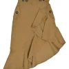 Camel cotton-blend twill asymmetric ruffle skirt