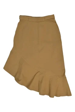 Camel cotton-blend twill asymmetric ruffle skirt