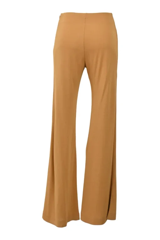 Camel draped viscose one-shoulder blouse and high-rise flared pants two-piece set