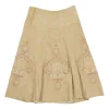 Camel embellished raw edge suede pull-on A-line midi skirt featuring blessing broderie motif