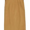 Camel grommet-embellished polyester-blend faux suede slit-front pencil skirt