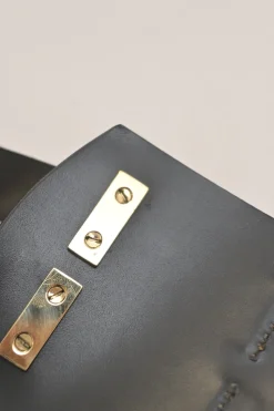 Camel leather harness belt with stacked buckle strap fastening