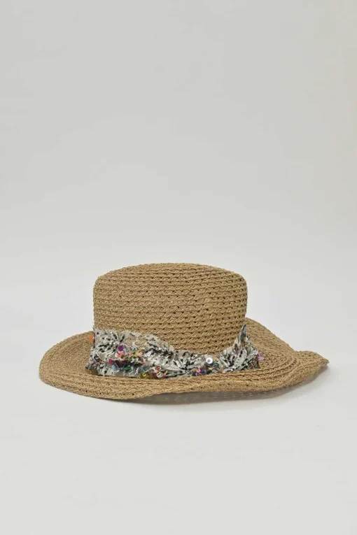 Camel sequin and mesh-embellished Toyo paper and cotton