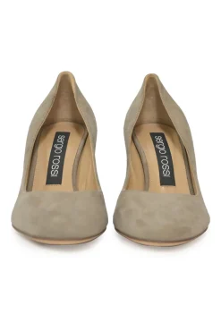 Camel suede almond-toe block heel pumps
