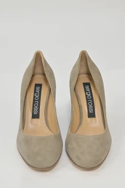 Camel suede almond-toe block heel pumps