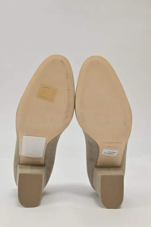 Camel suede almond-toe block heel pumps