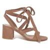 Camel suede Janis 65 round-toe lace-up block heel sandals