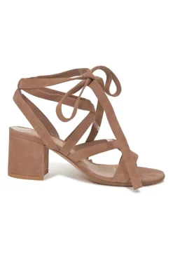 Camel suede Janis 65 round-toe lace-up block heel sandals