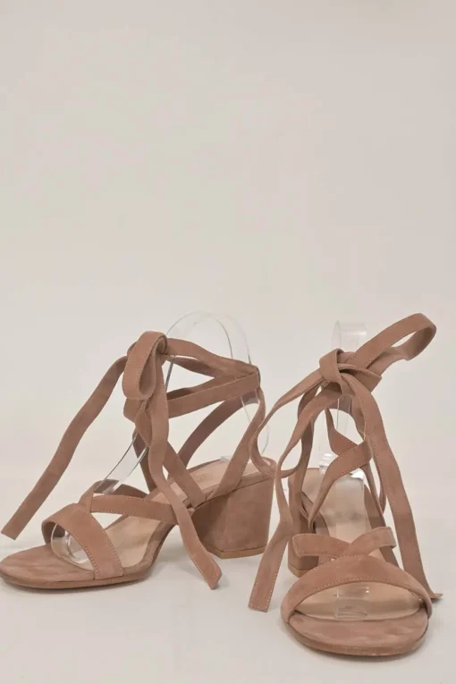 Camel suede Janis 65 round-toe lace-up block heel sandals