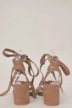 Camel suede Janis 65 round-toe lace-up block heel sandals