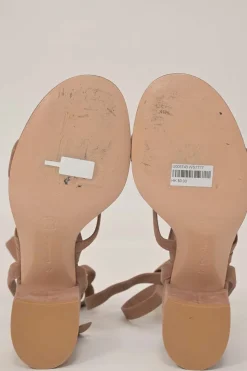 Camel suede Janis 65 round-toe lace-up block heel sandals