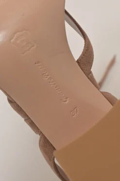 Camel suede Janis 65 round-toe lace-up block heel sandals
