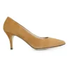 Camel suede pointed toe mid-heel pumps