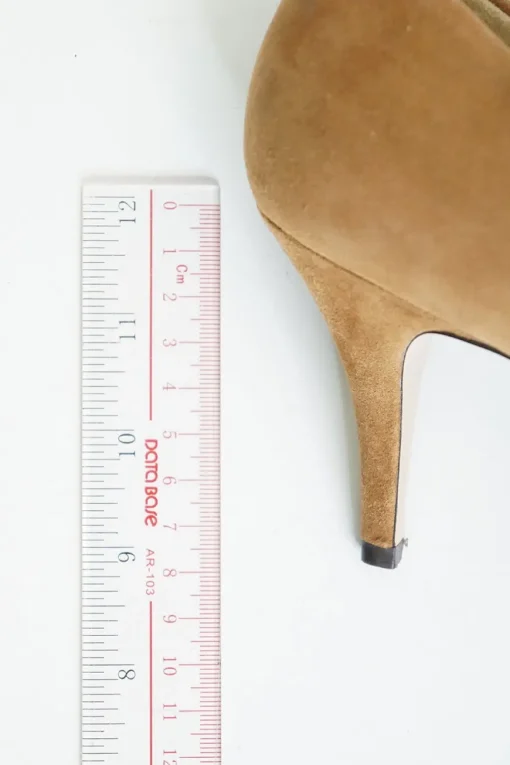 Camel suede pointed toe mid-heel pumps