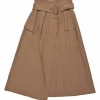 Camel viscose-blend wrap-front belted cargo midi skirt with paperbag waist