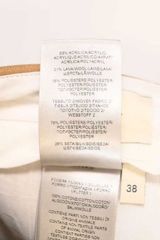 Camel wool-blend canvas single-breasted belted blazer with satin duchesse notch lapels and cuffs suit set