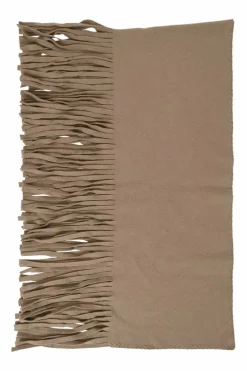Camel wool-blend fringe flannel logo scarf featuring tonal blanket stitch detailing