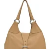 Caramel grained calfskin buckle hobo bag