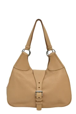 Caramel grained calfskin buckle hobo bag
