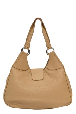 Caramel grained calfskin buckle hobo bag