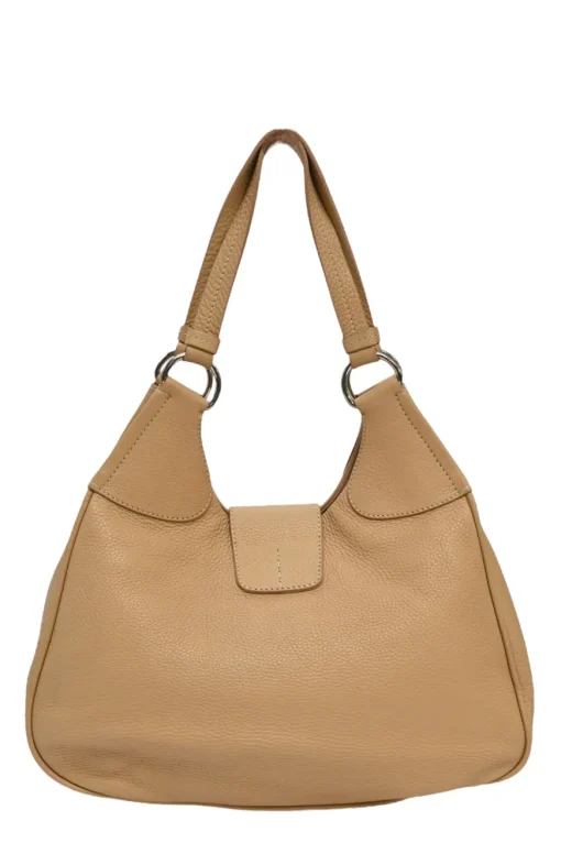 Caramel grained calfskin buckle hobo bag