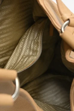 Caramel grained calfskin buckle hobo bag