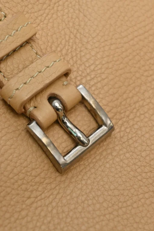 Caramel grained calfskin buckle hobo bag
