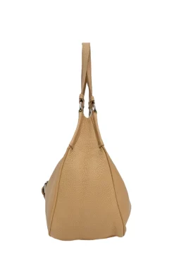 Caramel grained calfskin buckle hobo bag